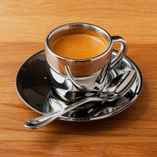 Polished Double Wall Stainless Steel Espresso Cup with Saucer (3 oz.) + Coffee Measuring Spoon (10.3cm)