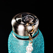 Rhinestone Vacuum Drinking Bottle - Aqua (300mL)