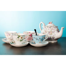Fine Bone China Tea Cup with Floral Tea Pot Set of 9