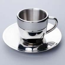 Polished Double Wall Stainless Steel Espresso Cup with Saucer (3 oz.) + Coffee Measuring Spoon (10.5cm)