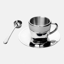 Polished Double Wall Stainless Steel Espresso Cup with Saucer (3 oz.) + Coffee Measuring Spoon (10.3cm)