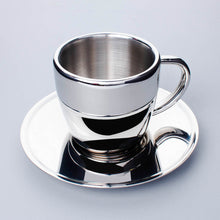 Polished Double Wall Stainless Steel Cappuccino Cup With Saucer (6oz)