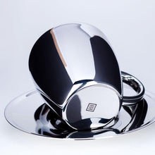 Polished Double Wall Stainless Steel Espresso Cup with Saucer (3 oz.) + Coffee Measuring Spoon (10.3cm)