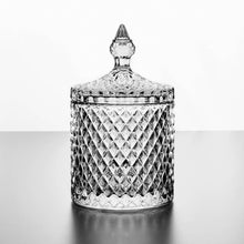 Glass Storage Box Glass Cylindrical Body with Lid (Diamond Pattern) - Large Size