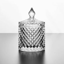 Glass Storage Box Cylindrical Body with Lid (Diamond Pattern)