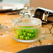 Glass Storage Box Cylindrical Body with Lid (Grooves Pattern)