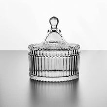 Glass Storage Box Cylindrical Body with Lid (Grooves Pattern)